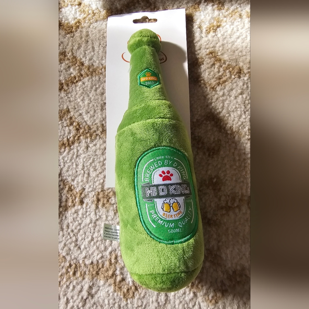 Green Plush Beer Bottle Dog Toy